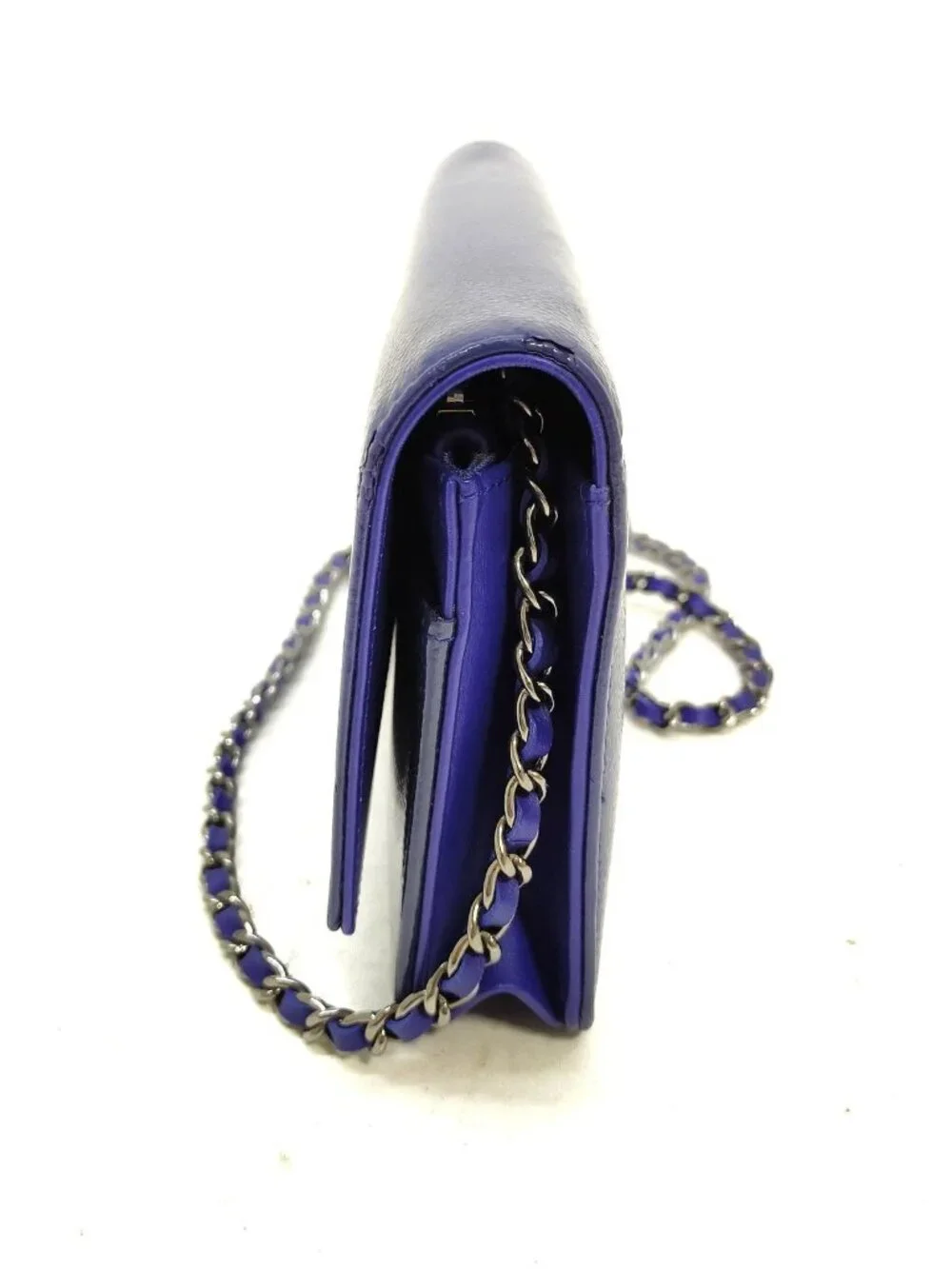 Authentic Chanel CC Caviar Wallet On Chain WOC Blue Leather Bag - Picture 4 of 16